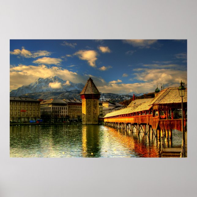 Lucerne Switzerland Chapel Bridge Mount Pilatus Poster (Front)
