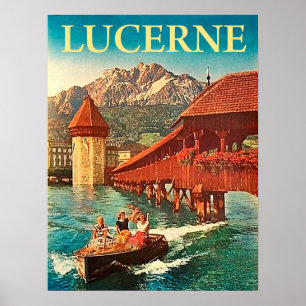 Lucerne, Switzerland, girls on a boat, vintage Poster