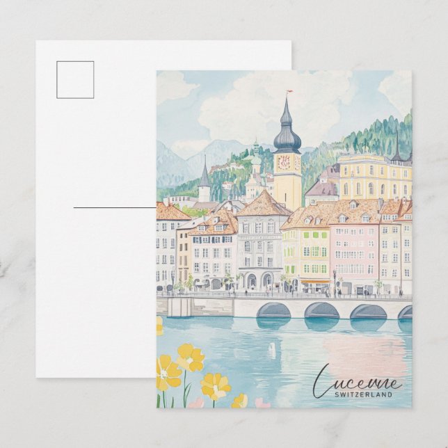 Lucerne Switzerland Gouache Illustration Travel Postcard (Front/Back)