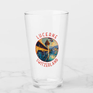 Lucerne Switzerland Retro Distressed Circle Glass