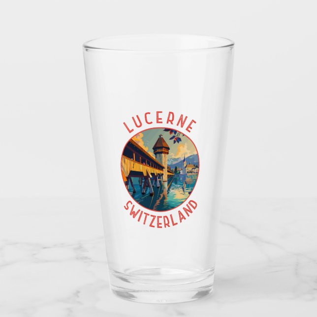 Lucerne Switzerland Retro Distressed Circle Glass (Front)