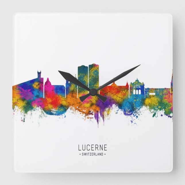 Lucerne Switzerland Skyline Square Wall Clock (Front)