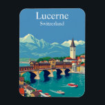 Lucerne, Switzerland Travel Alpine Townscape Magnet<br><div class="desc">Celebrate the picturesque charm of Lucerne with this beautifully illustrated magnet. Showcasing the famous Chapel Bridge,  mountain peaks,  and lake reflections,  it brings a touch of Swiss tranquillity to your fridge or office. A perfect gift for travel lovers,  hikers,  or anyone enchanted by Europe’s alpine beauty.</div>