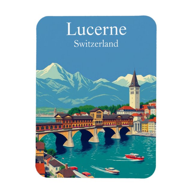 Lucerne, Switzerland Travel Alpine Townscape Magnet (Vertical)
