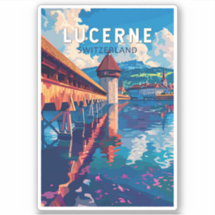 Lucerne Switzerland Travel Art Vintage