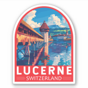Lucerne Switzerland Travel Art Vintage