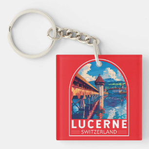 Lucerne Switzerland Travel Art Vintage Key Ring