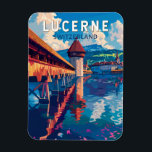 Lucerne Switzerland Travel Art Vintage Magnet<br><div class="desc">Lucerne retro vector travel design. Lucerne,  a compact city in Switzerland known for its preserved mediaeval architecture,  sits amid snowcapped mountains on Lake Lucerne.</div>