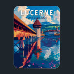 Lucerne Switzerland Travel Art Vintage Magnet<br><div class="desc">Lucerne retro vector travel design. Lucerne,  a compact city in Switzerland known for its preserved mediaeval architecture,  sits amid snowcapped mountains on Lake Lucerne.</div>