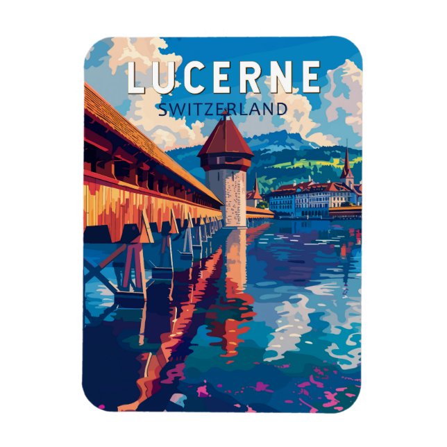 Lucerne Switzerland Travel Art Vintage Magnet (Vertical)
