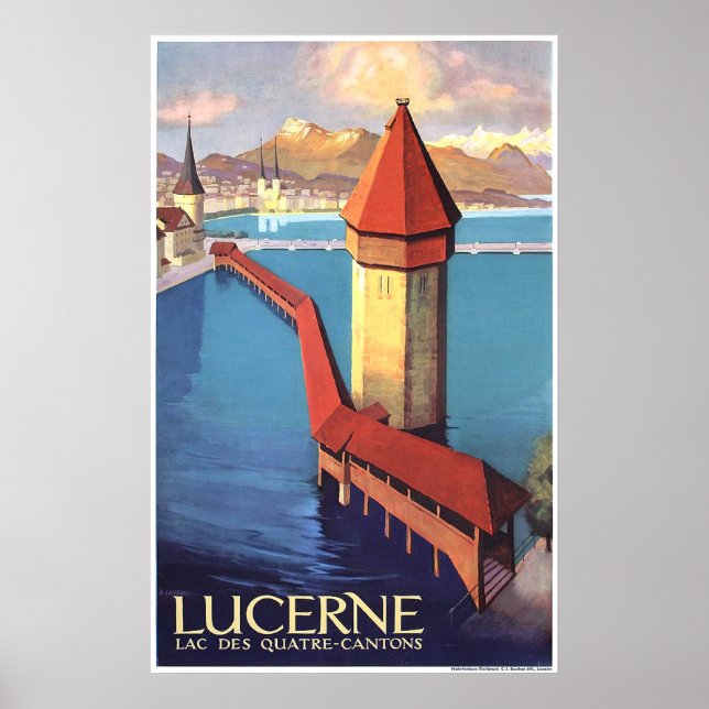 Lucerne, Switzerland, view on lake and a tower, Poster (Front)