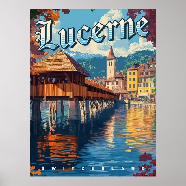 Lucerne Switzerland Vintage Travel  Poster (Front)