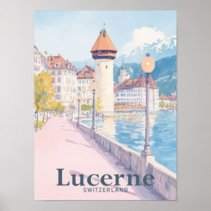 Lucerne Switzerland Watercolor Travel Illustration Poster
