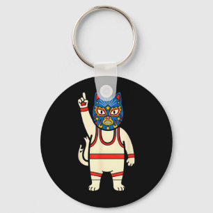 Lucha Libre Cat Wrestling Luchador Funny Retro Key Ring