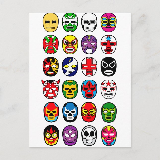Lucha Libre Luchador Mexican Wrestling Masks Postcard (Front)
