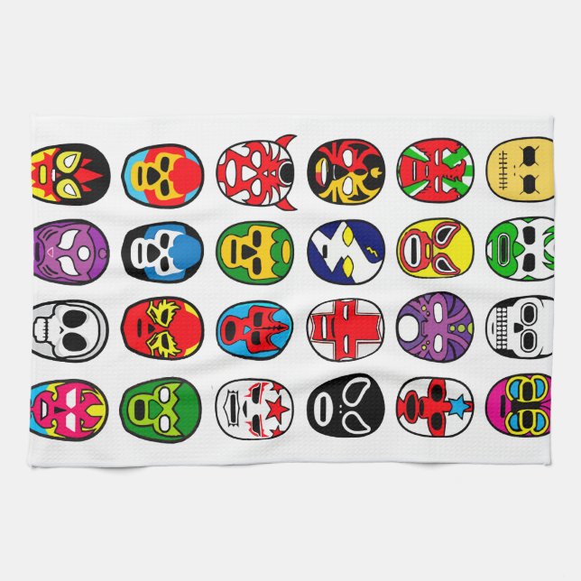 Lucha Libre Luchador Mexican Wrestling Masks Tea Towel (Horizontal)