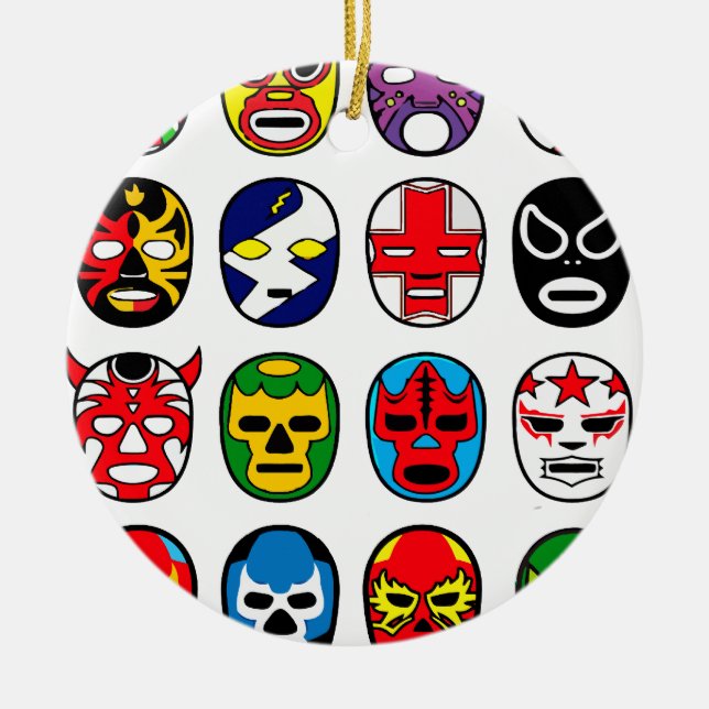 Lucha Libre Mask wrestler Mexican Wrestling Ceramic Tree Decoration (Front)