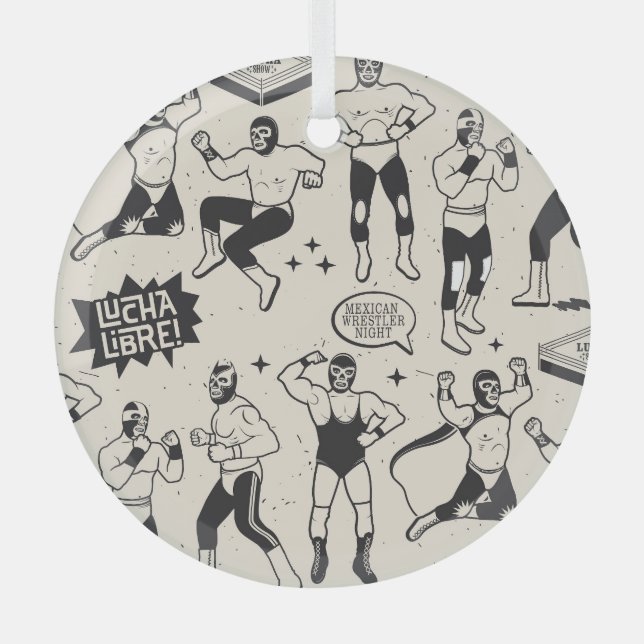 Lucha Libre: Mexican Wrestler pattern Glass Tree Decoration (Front)