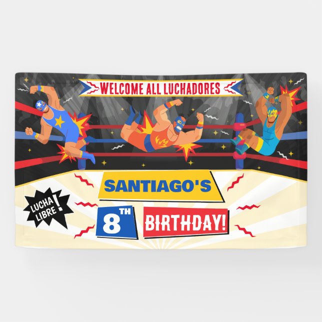 Lucha Libre Mexican Wrestling Birthday  Banner (Horizontal)