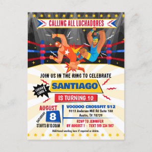 Lucha Libre Mexican Wrestling Birthday Invitation Postcard