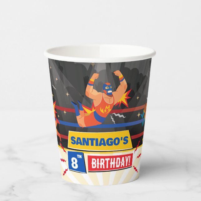Lucha Libre Mexican Wrestling Birthday Paper Cups (Left)