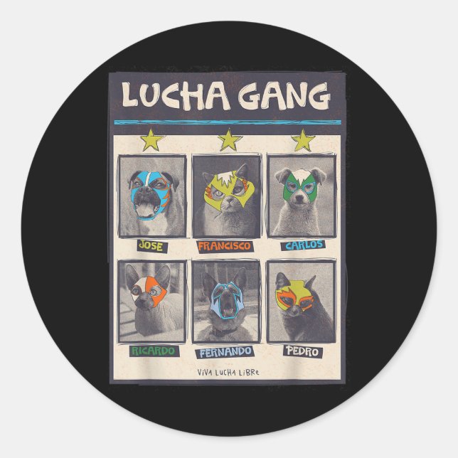 Lucha Libre Mexico Puppy Wrestling Mask Luchador B Classic Round Sticker (Front)