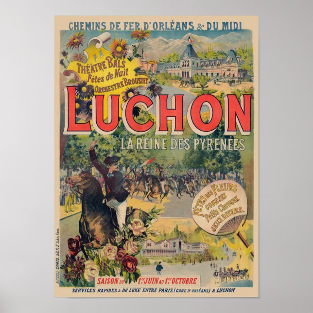 Luchon France Vintage Railroad Poster 1890 (Front)