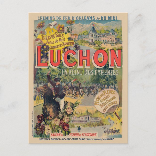 Luchon France Vintage Railroad Poster 1890 Postcard (Front)