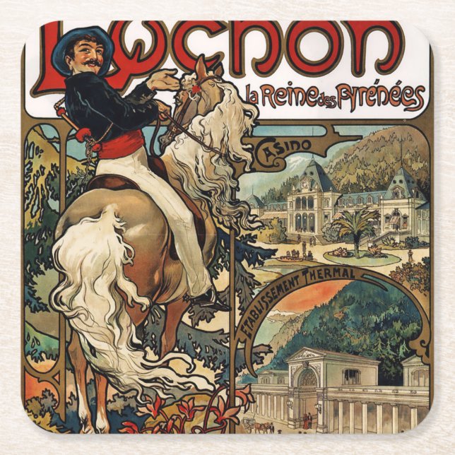 Luchon, Mucha Square Paper Coaster (Front)