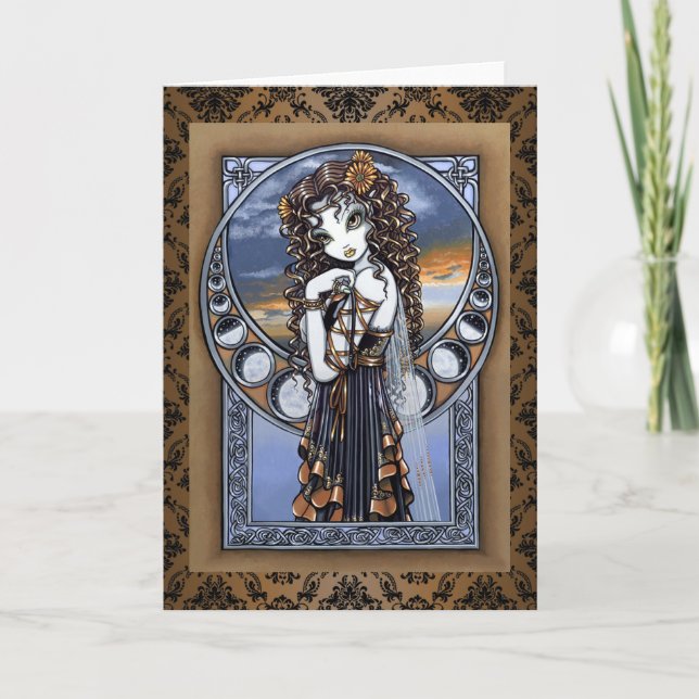 "Lucia" Gothic Flower Moon Fairy Art Greeting Card (Front)