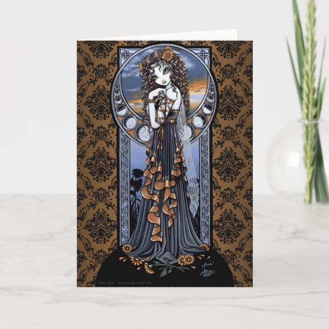 "Lucia" Gothic Flower Moon Fairy Art Greeting Card (Front)