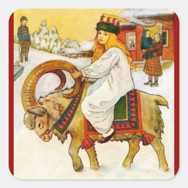 Lucia Riding a Christmas Goat Square Sticker (Front)