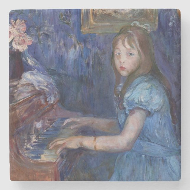 Lucie Leon Playing the Piano (by Berthe Morisot) Stone Coaster (Front)