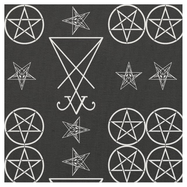 Lucifer Sigil Pentagrams Occult Goth Fabric (Close Up)