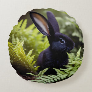 Lucifer the Black Bunny: A Dark Bundle of Mischief Round Cushion