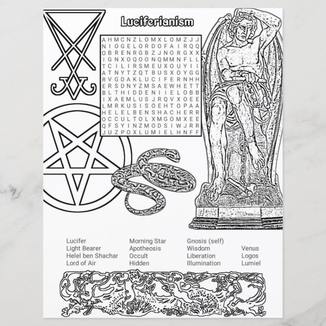 Luciferian Religion Word Search Colouring Paper (Front)
