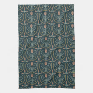 Lucile Flower Tile Dark Green Pattern Tea Towel