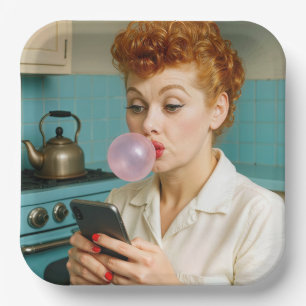 Lucille Ball Texting On a Cell Phone Paper Plate
