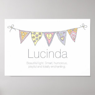 Lucinda girls name and meaning bunting poster