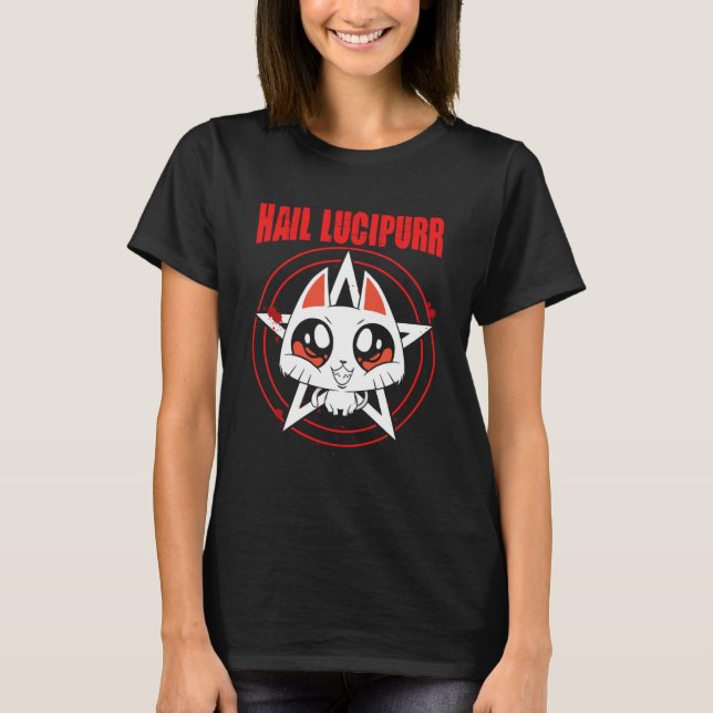 Lucipurr  Satanic Baphomet Gothic Occult Demon Cat T-Shirt (Front)