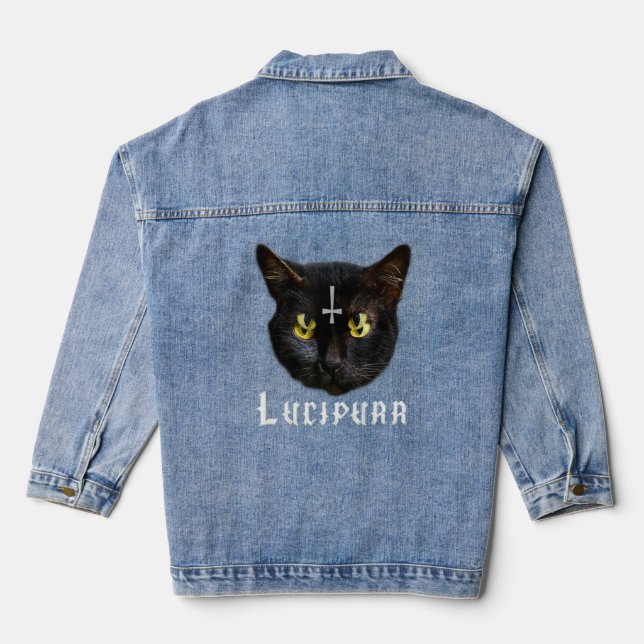 Lucipurr Satanic Cat Antichrist Baphomet 666  Denim Jacket (Back)