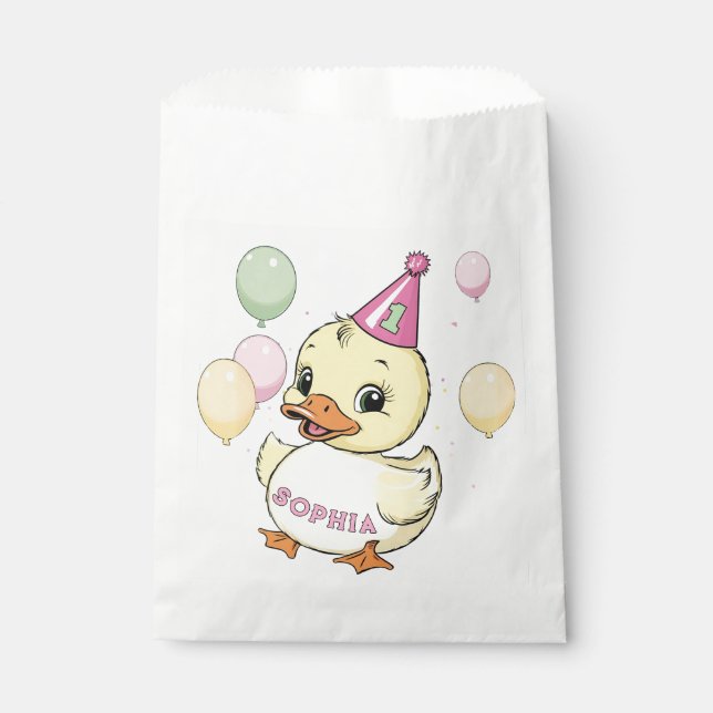 Luck Duck 1st Birthday Party Duckie Paper cup Favour Bags (Front)