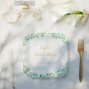 Luck in Love Green St. Patrick's Day Bridal Shower Paper Plate