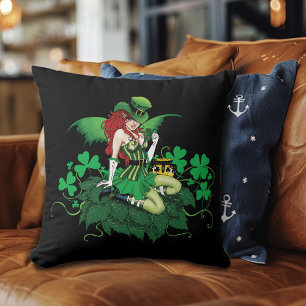 Luck Irish Green Fairy Red Hair Shamrock Cushion