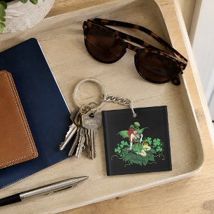 Luck Irish Green Fairy Red Hair Shamrock Key Ring