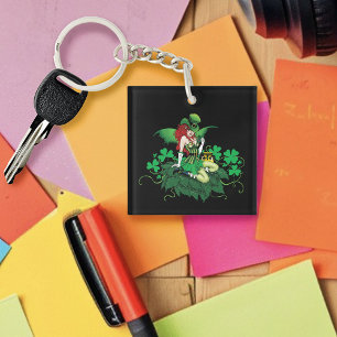 Luck Irish Green Fairy Red Hair Shamrock Key Ring