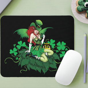 Luck Irish Green Fairy Red Hair Shamrock  Mouse Mat
