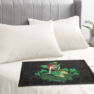 Luck Irish Green Fairy Red Hair Shamrock Pillowcase