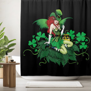 Luck Irish Green Fairy Red Hair Shamrock  Shower Curtain