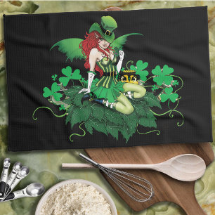 Luck Irish Green Fairy Red Hair Shamrock Tea Towel